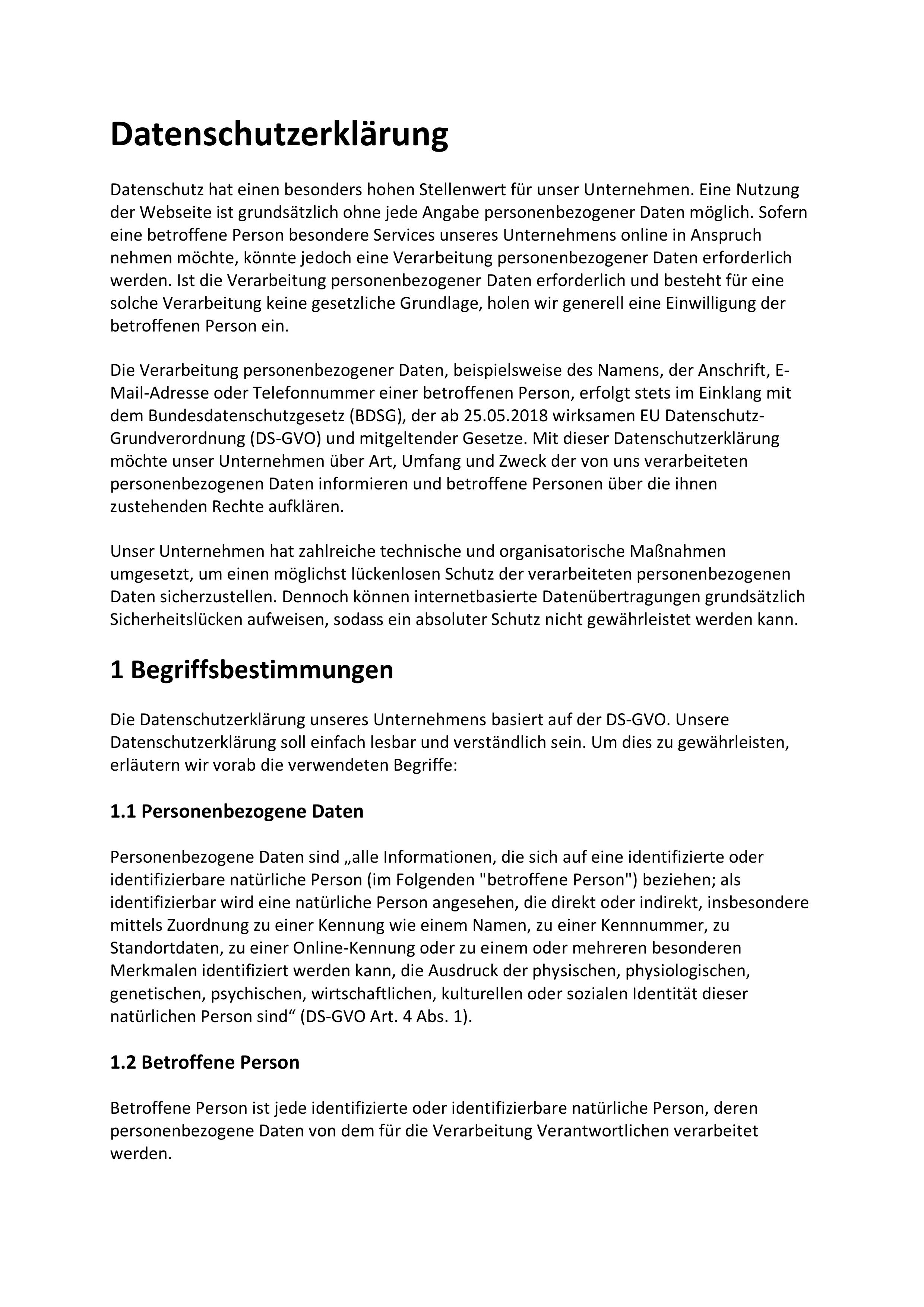 Datenschutzerklärung, Seite 1