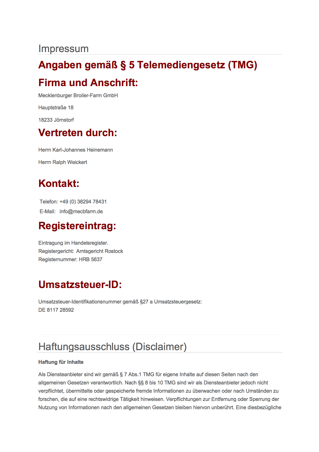 Impressum, Seite 1